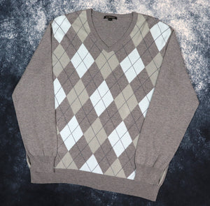 Vintage Grey Argyle V Neck Grandad Jumper | XL