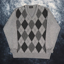 Load image into Gallery viewer, Vintage Grey Argyle V Neck Grandad Jumper | Medium
