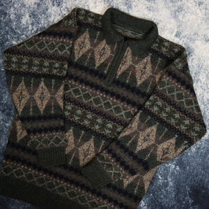 Vintage Dark Grey Diamond Pattern Collared Jumper