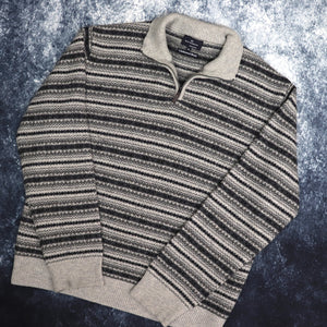 Vintage Grey Fair Isle 1/4 Zip Grandad Jumper | XXL
