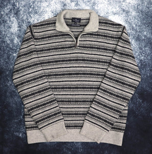 Vintage Grey Fair Isle 1/4 Zip Grandad Jumper | XXL