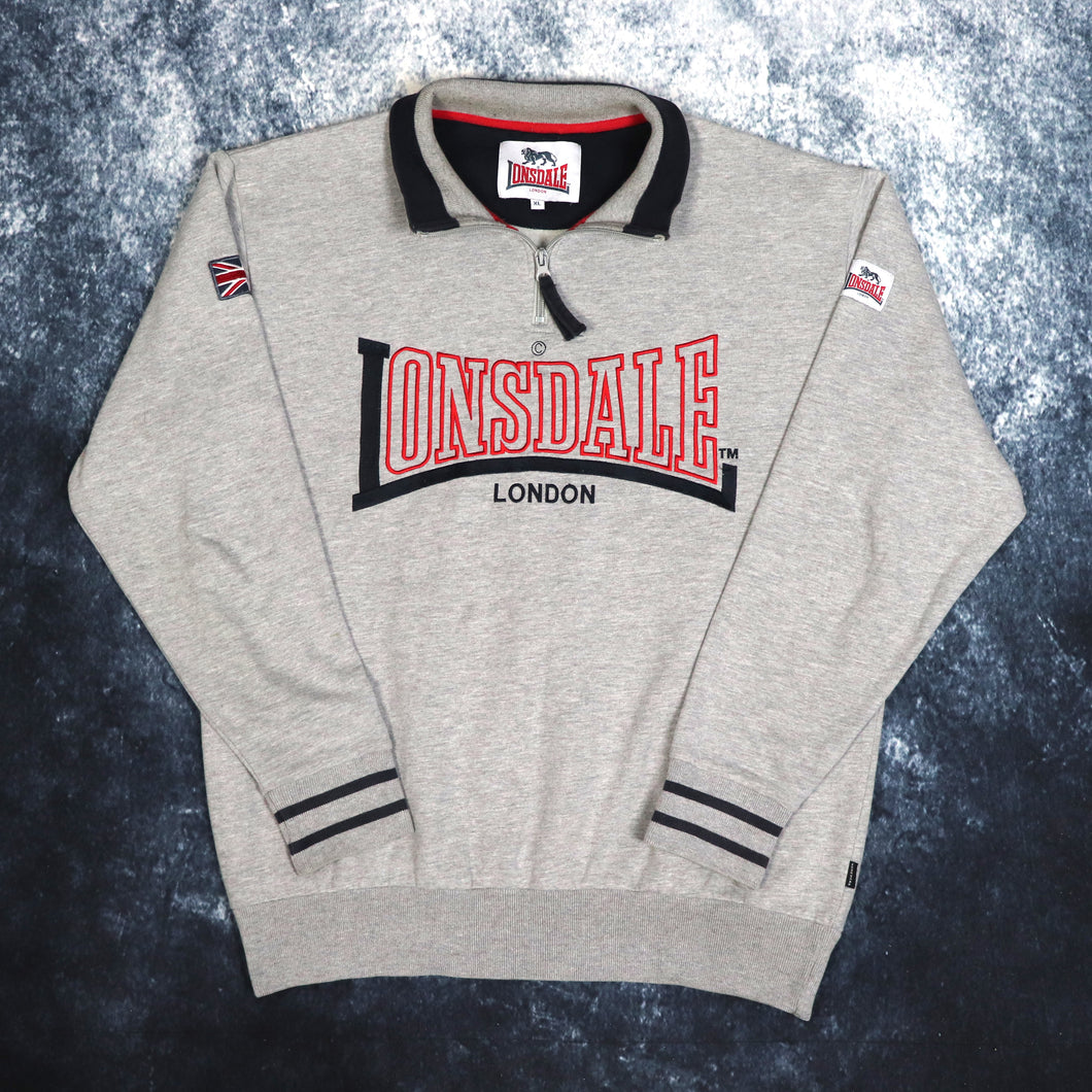 Vintage Grey Lonsdale 1/4 Zip Sweatshirt | Large