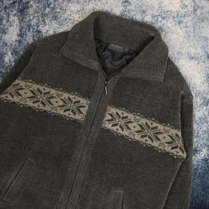 Vintage Grey Snowflake Pattern Zip Up Jumper