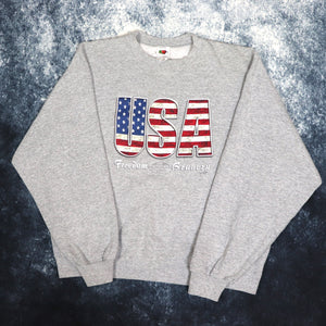 Vintage Grey USA Spell Out Sweatshirt | Large