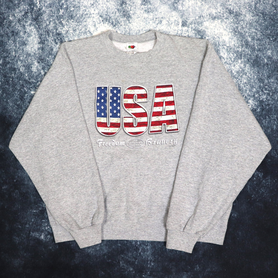 Vintage Grey USA Spell Out Sweatshirt | Large