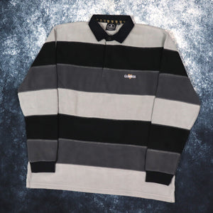 Vintage Grey & Black Striped Guinness Collared Fleece Sweatshirt | XL
