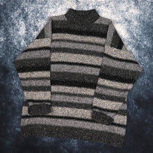 Load image into Gallery viewer, Vintage Grey &amp; Black Striped High Neck Grandad Jumper | XL
