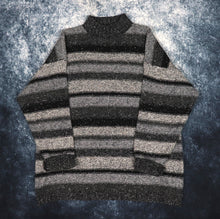 Load image into Gallery viewer, Vintage Grey &amp; Black Striped High Neck Grandad Jumper | XL
