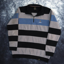 Load image into Gallery viewer, Vintage Grey, Black &amp; Blue Striped Guinness 1/4 Zip Feece | Large
