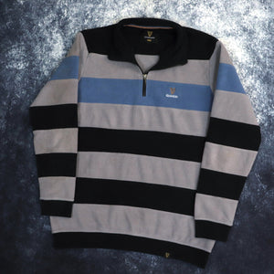 Vintage Grey, Black & Blue Striped Guinness 1/4 Zip Feece | Large