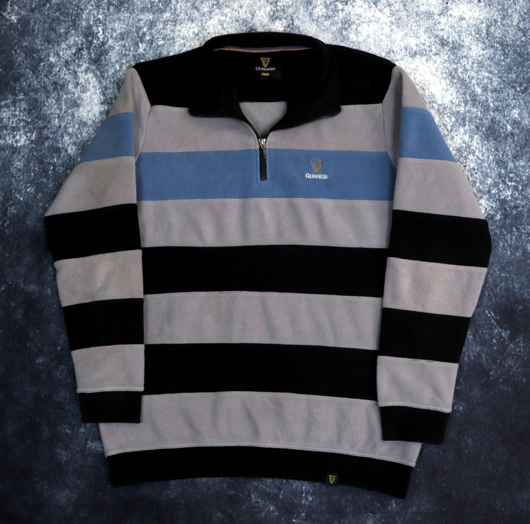 Vintage Grey, Black & Blue Striped Guinness 1/4 Zip Feece | Large