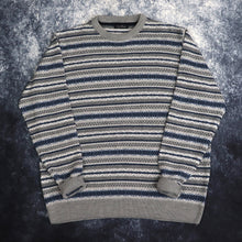 Load image into Gallery viewer, Vintage Grey &amp; Blue Fair Isle Grandad Jumper | XXL
