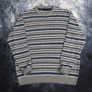 Vintage Grey & Blue Fair Isle Grandad Jumper | XXL