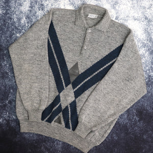 Vintage Grey & Blue Nico Collared Jumper | Medium