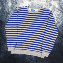 Load image into Gallery viewer, Vintage Grey &amp; Blue Stripy Adidas Trefoil Sweatshirt | Small
