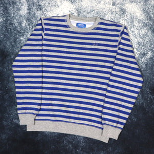 Vintage Grey & Blue Stripy Adidas Trefoil Sweatshirt | Small