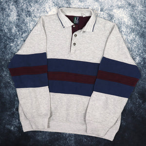 Vintage 90's Grey, Blue & Burgundy Colour Block Collared Sweatshirt | Small