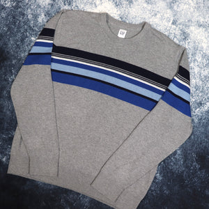 Vintage Grey, Blue & White Striped GAP Jumper | Medium