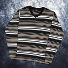 Load image into Gallery viewer, Vintage Grey, Brown, Black &amp; White Striped Guinness Jumper | Large
