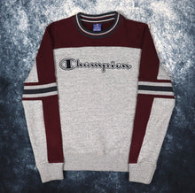 Load image into Gallery viewer, Vintage Grey &amp; Burgundy Champion Spell Out Sweatshirt | XS
