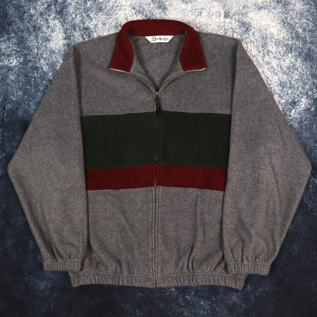 Vintage Grey, Green & Burgundy Colour Block Fleece Jacket | Large