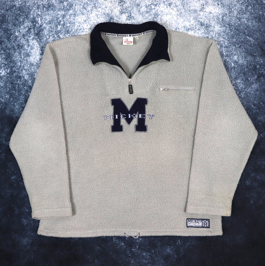 Vintage Grey & Navy Disney Mickey Mouse Big Logo 1/4 Zip Fleece | XL