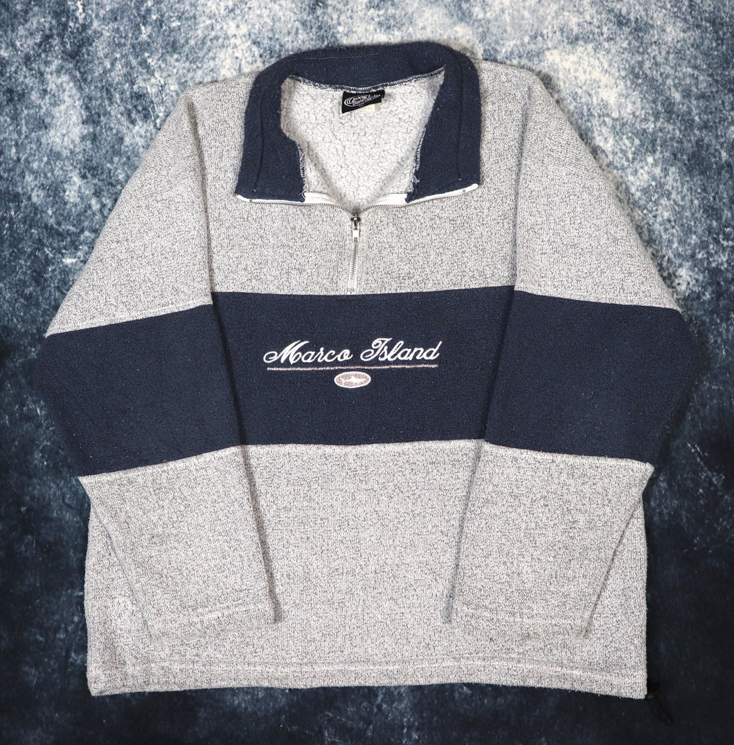 Vintage 90's Grey & Navy Marco Island 1/4 Zip Sweatshirt | Large