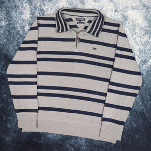 Vintage Grey & Navy Striped 1/4 Zip Sweatshirt | Medium