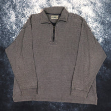 Load image into Gallery viewer, Vintage 90s Grey &amp; Navy Striped 1/4 Zip Sweatshirt | Large
