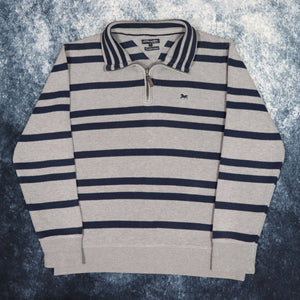 Vintage Grey & Navy Striped 1/4 Zip Sweatshirt | Medium