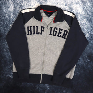 Vintage Grey & Navy Tommy Hilfiger Zip Up Sweatshirt | Large