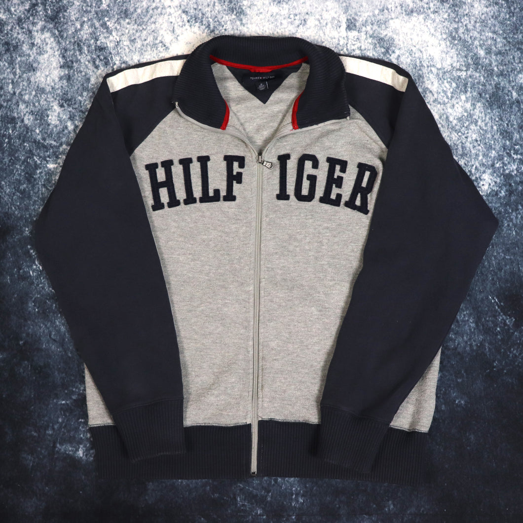 Vintage Grey & Navy Tommy Hilfiger Zip Up Sweatshirt | Large
