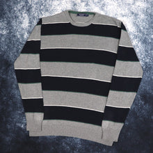 Load image into Gallery viewer, Vintage Grey, Navy, White &amp; Green Striped Jumper | Large
