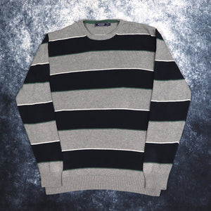 Vintage Grey, Navy, White & Green Striped Jumper | Large