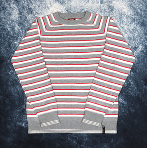 Vintage Grey, White & Red Striped Jumper | Small