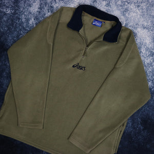 Vintage Khaki Asics 1/4 Zip Fleece Sweatshirt