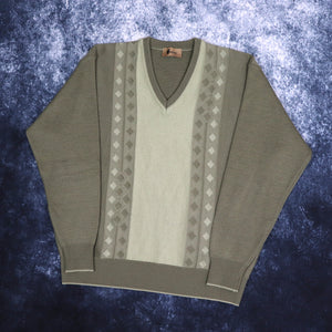 Vintage Khaki Gabicci V Neck Grandad Jumper | Large