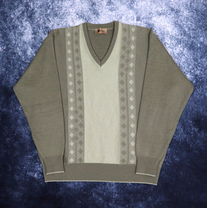 Vintage Khaki Gabicci V Neck Grandad Jumper | Large