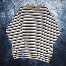 Load image into Gallery viewer, Vintage Khaki, Beige &amp; Navy Striped Grandad Jumper | XL
