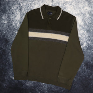 Vintage Khaki, Blue & Beige Collared Sweatshirt | Large