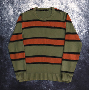 Vintage Khaki, Orange & Black Stripy Jumper | Small