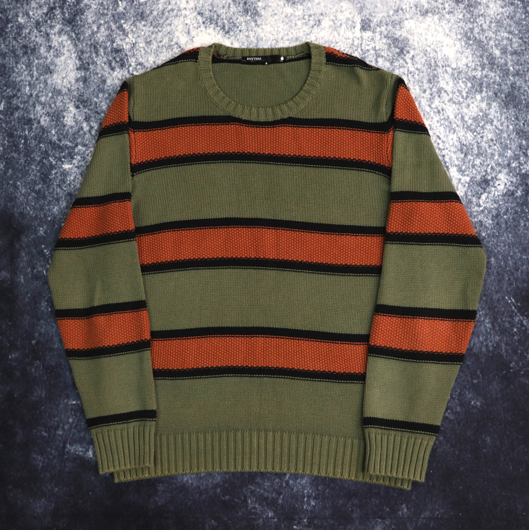 Vintage Khaki, Orange & Black Stripy Jumper | Small