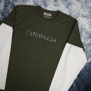 Vintage Khaki & White Caterpillar Long Sleeve T Shirt