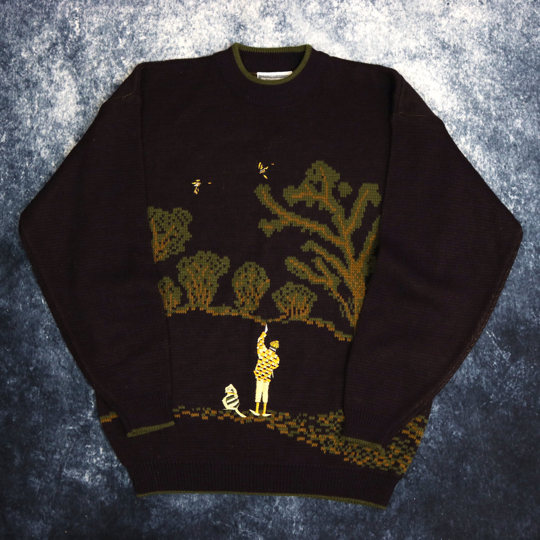 Vintage Maroon & Khaki Silver Cloud Grandad Jumper | Large