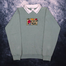 Load image into Gallery viewer, Vintage 90s Mint Flower Embroidered Collared Sweatshirt | Small
