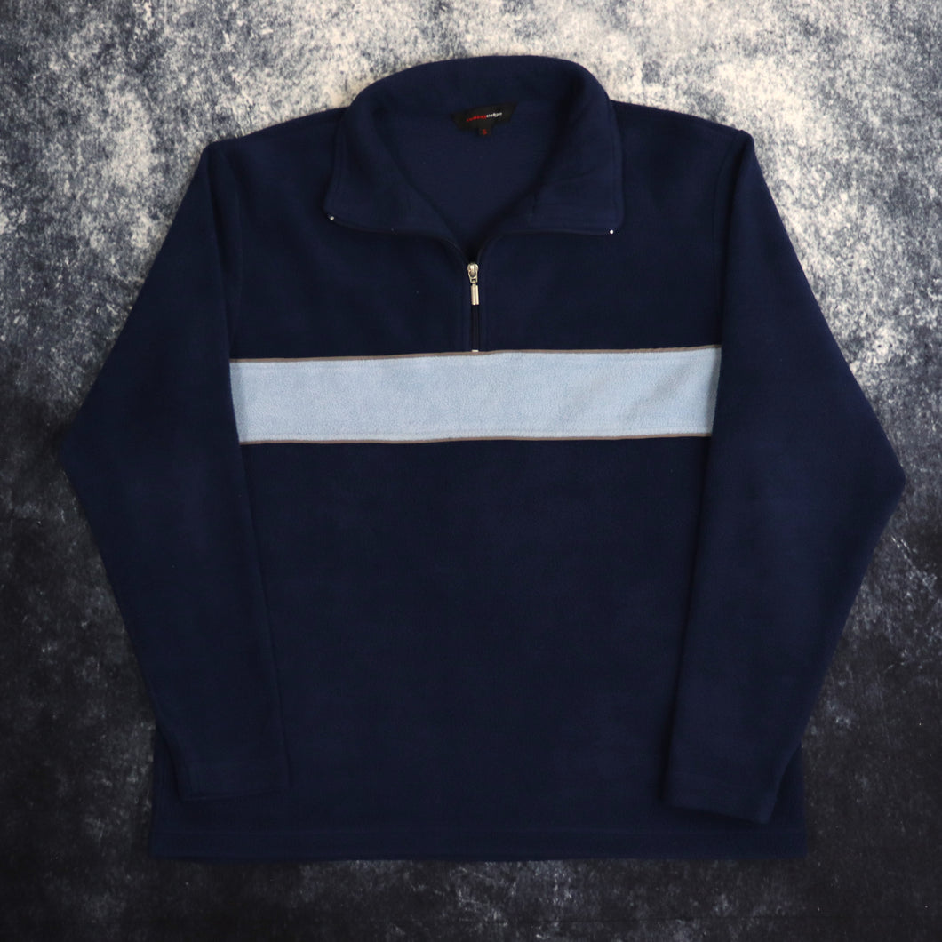 Vintage Navy & Baby Blue 1/4 Zip Fleece Sweatshirt | Medium