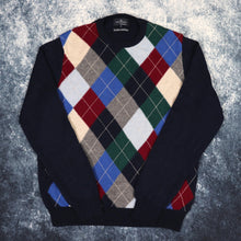 Load image into Gallery viewer, Vintage Navy Argyle Grandad Jumper | Medium

