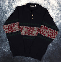 Load image into Gallery viewer, Vintage 90s Navy Aztec Collared Grandad Jumper | Small

