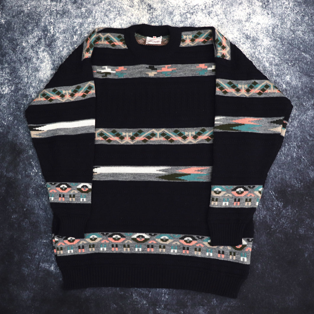 Vintage Navy Aztec Grandad Jumper | XXL