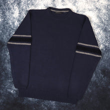 Load image into Gallery viewer, Vintage Navy Black &amp; Grey Striped Jumper | Medium
